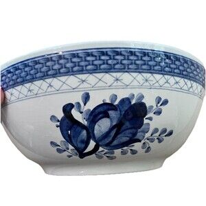 Large Royal Copenhagen Tranquebar Blue Flower Serving Bowl Denmark Basketweave